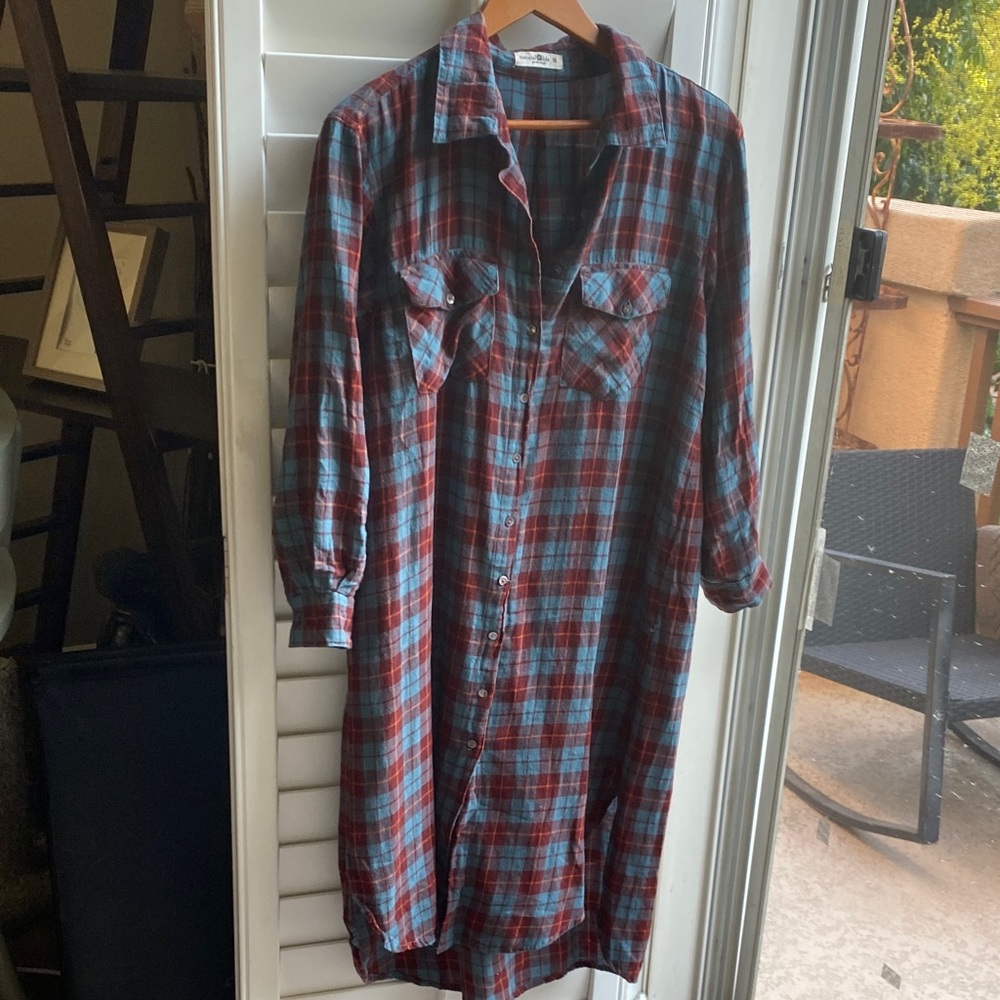 Natural Life Blue and Brown Plaid Dress.